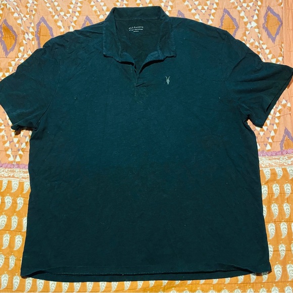 ALL SAINTS ryker SS black cotton soft polo shirt men’s XXL - Picture 1 of 5
